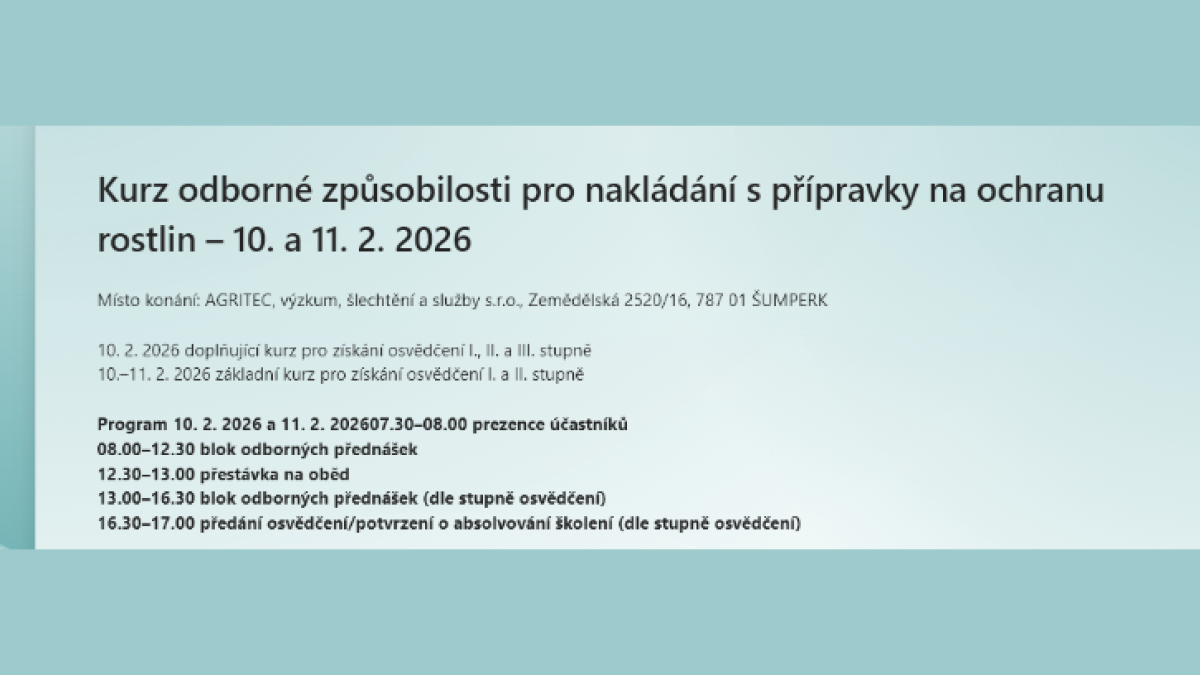 Kurz odborné způsobilosti pro nakládání s přípravky na ochranu rostlin 2026