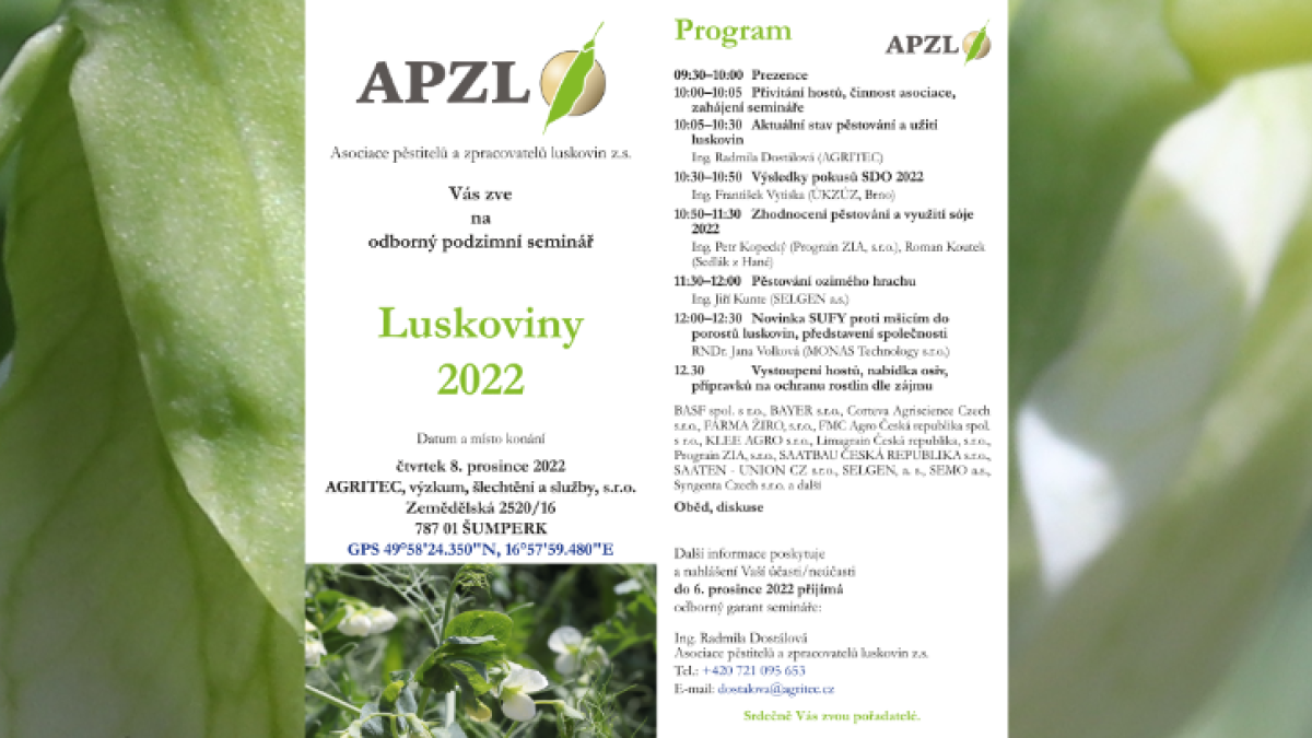 Pozvánka - Luskoviny 2022 – odborný podzimní seminář