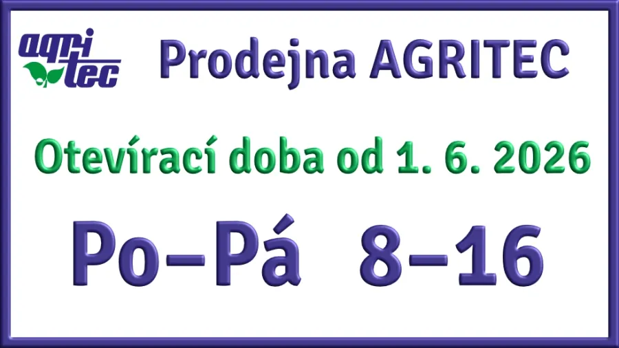 Otvírací doba prodejny Agritec od 1. 6. 2026